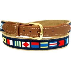 Size 42 - ZEP PRO Leather Canvas Belt Nautical Flags Embroidered Sailing Boating